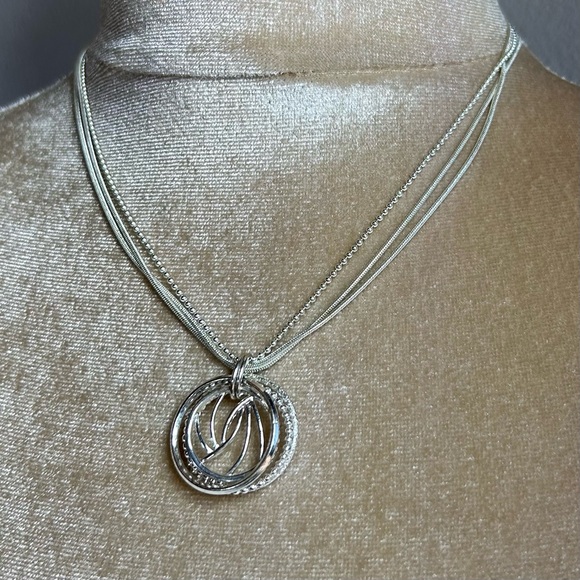 Ocean wave multi open circle layered chain silver tone Necklace - Picture 8 of 8